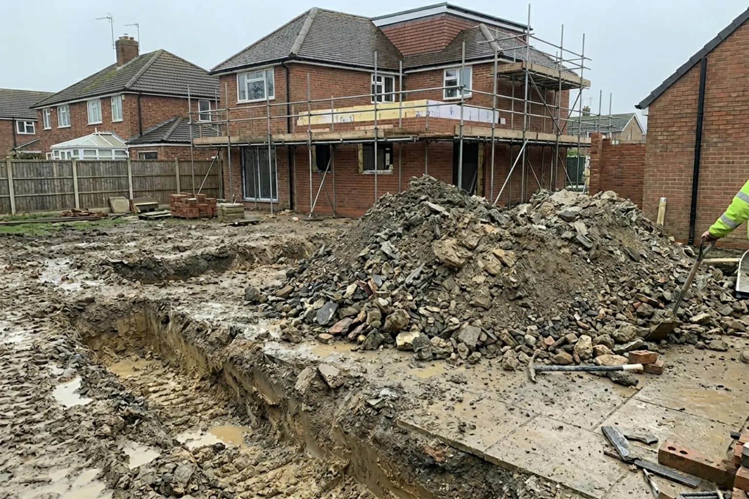 Spoil heap and dug-out foundation at a residential property, hired through Skyward Skip Hire